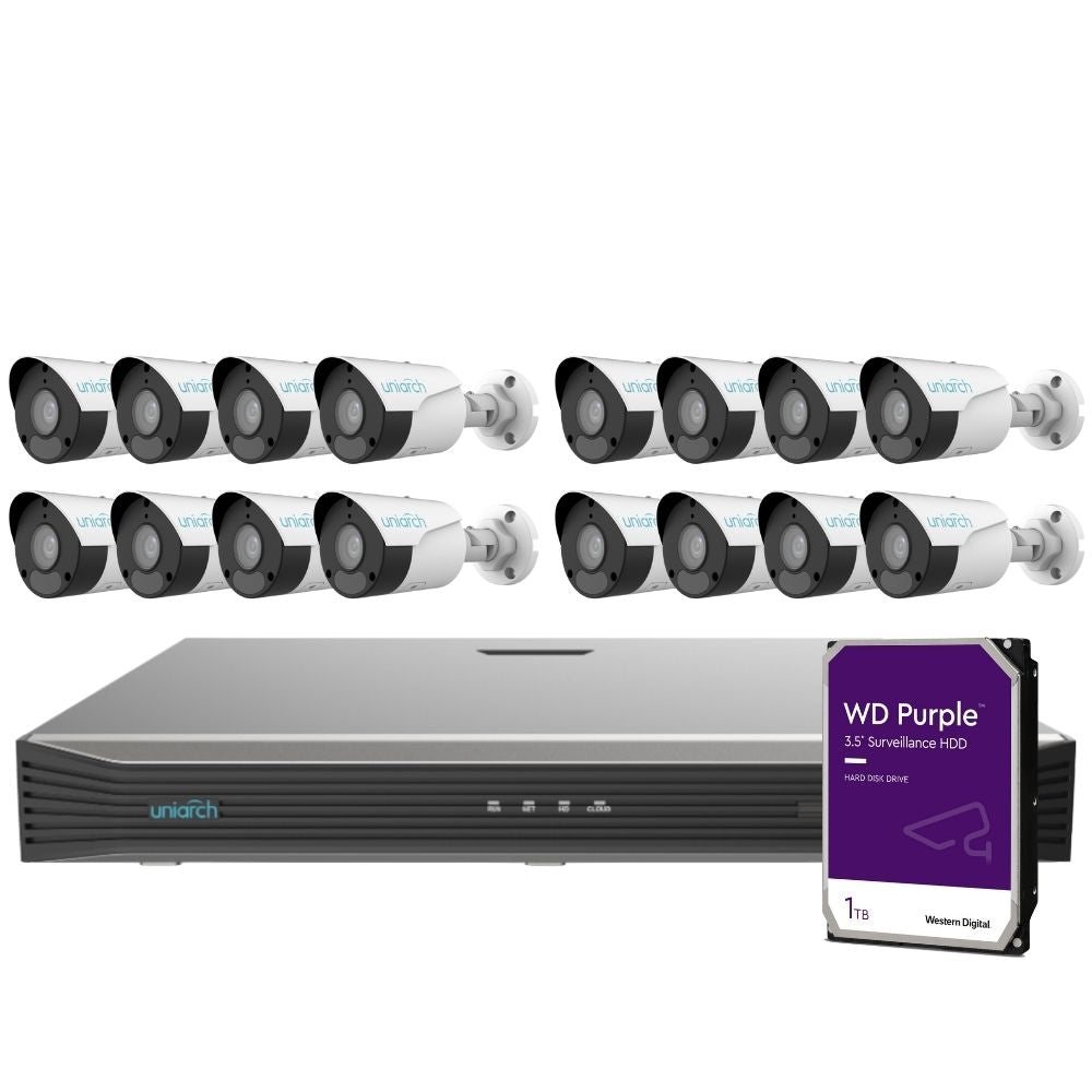 Uniarch Security System: 16-Channel NVR Pro, 16 X 6MP Bullet, EasyStar