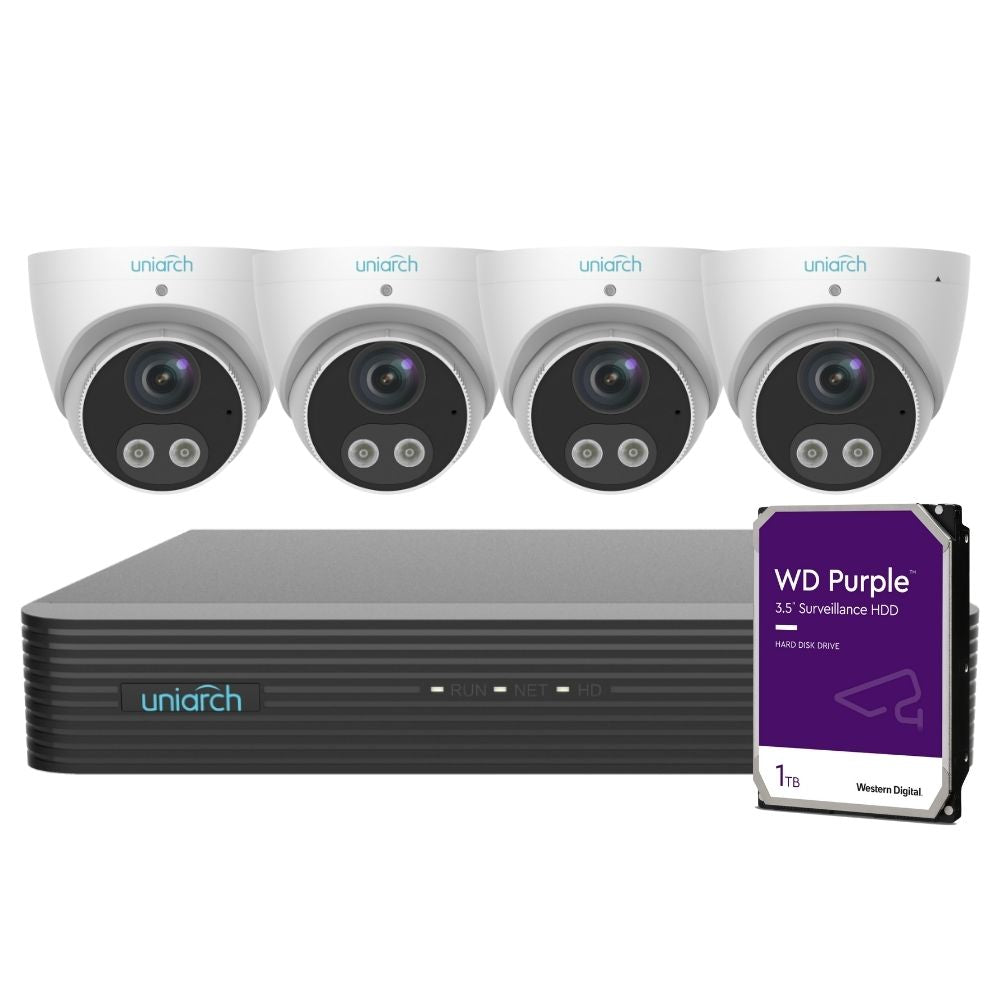 Uniarch Security System: 4-Channel NVR Pro, 4 X 5MP Turret, Tri-Guard