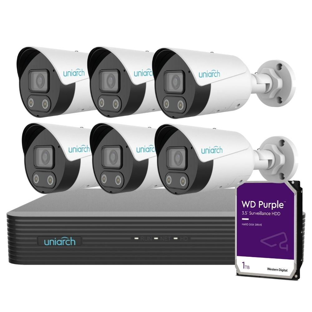 Uniarch Security System: 8-Channel NVR Pro, 6 X 8MP Bullet, Tri-Guard