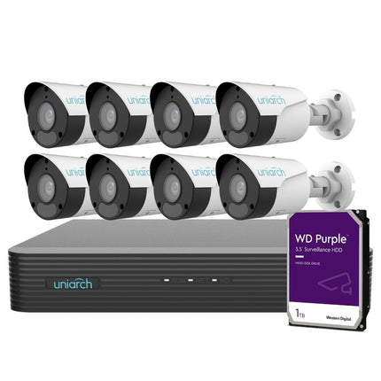 Uniarch Security System: 8-Channel NVR Pro, 8 X 8MP Bullet, EasyStar