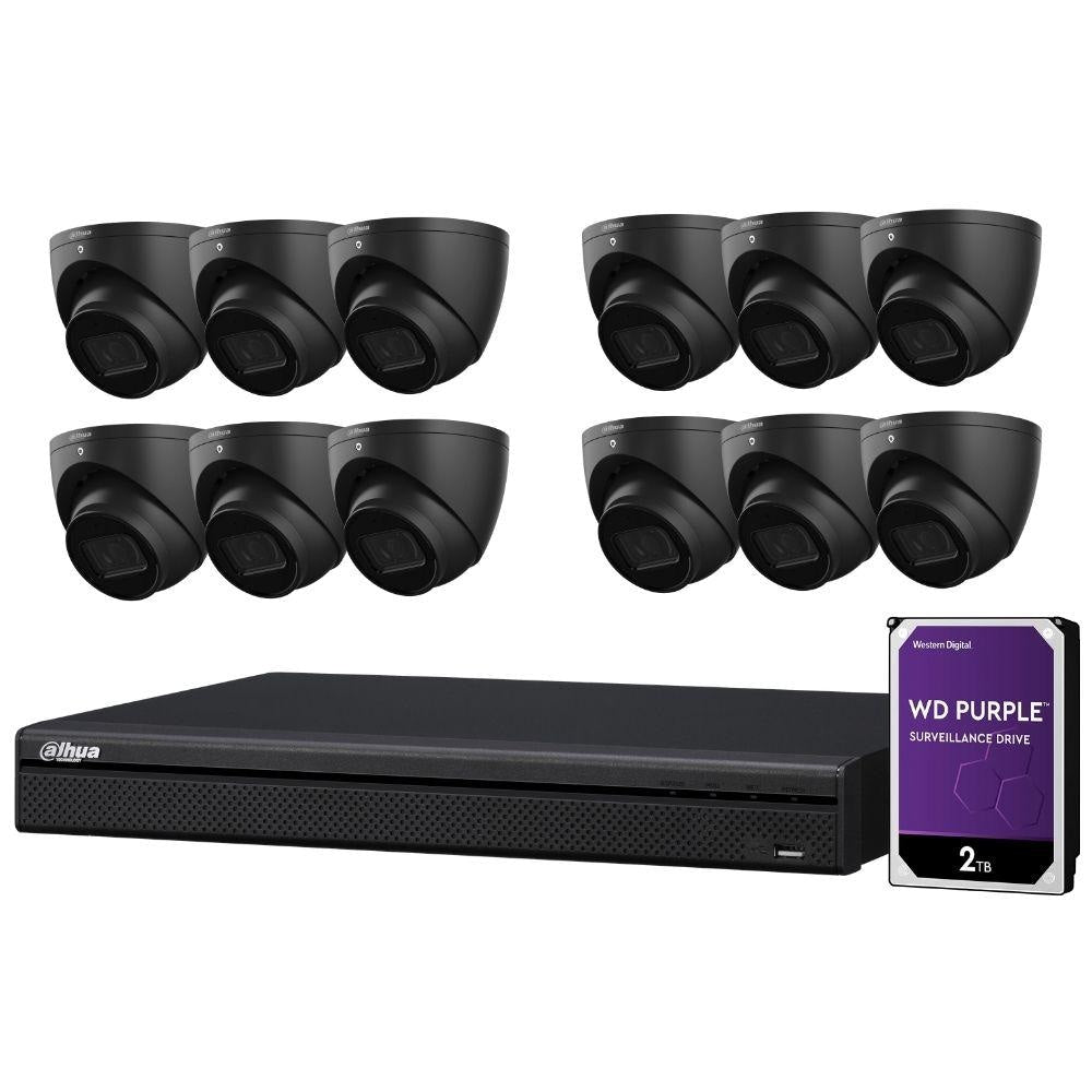 Dahua 16-Channel Security Kit: 8MP (Ultra HD) NVR, 12 X 6MP Fixed Turrets (Black), WizSense + Starlight
