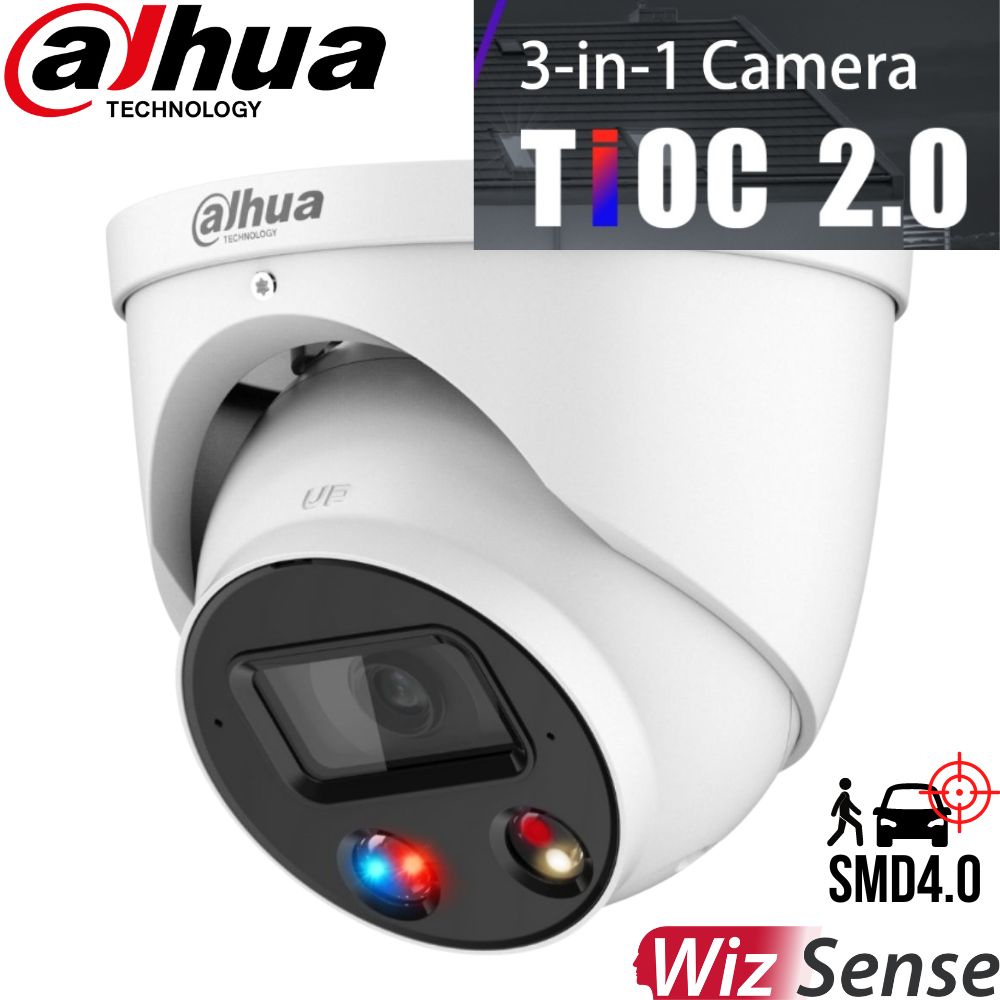 Dahua Security Camera: 8MP TiOC 2.0 Turret, WizSense, Full-Colour, Active Deterence - DH-IPC-HDW3849H-AS-PV-ANZ