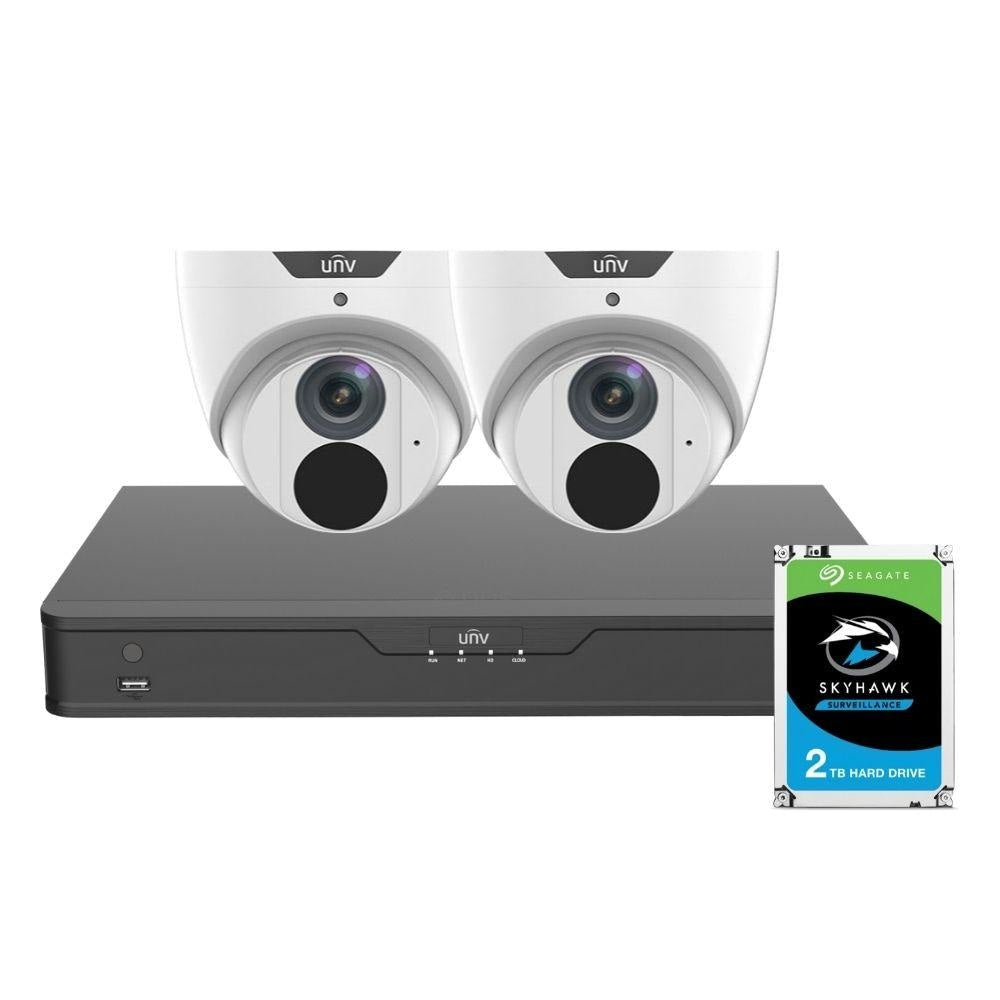 Uniview 4 Channel Security System: 8MP NVR, 2 x 8MP (4K) Turret Cameras, 2TB HDD
