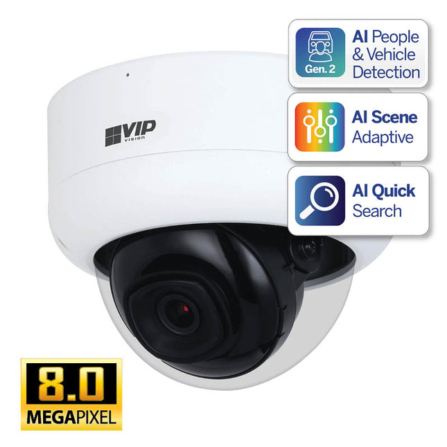 VIP Vision Professional AI Series 8.0MP Fixed Vandal Dome - VSIPP-8DIRD-I3