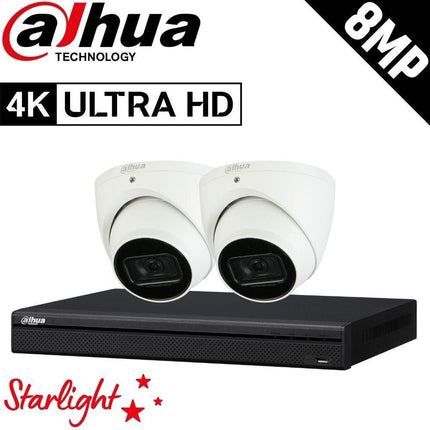Dahua 4-Channel Security Kit: 8MP (Ultra HD) NVR, 2 x 8MP Fixed Turret, Lite + Starlight