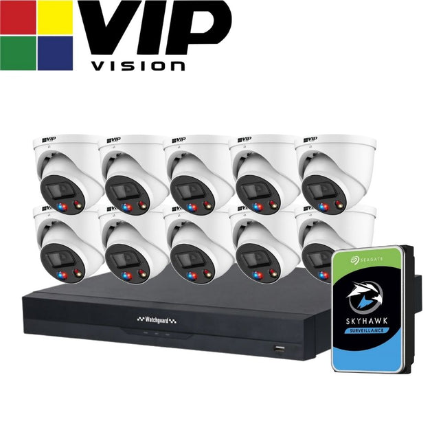 VIP Vision AI Security System: 10x 6MP AI Turret + Active Deter Cams, 16MP WatchGuard 16CH AI NVR