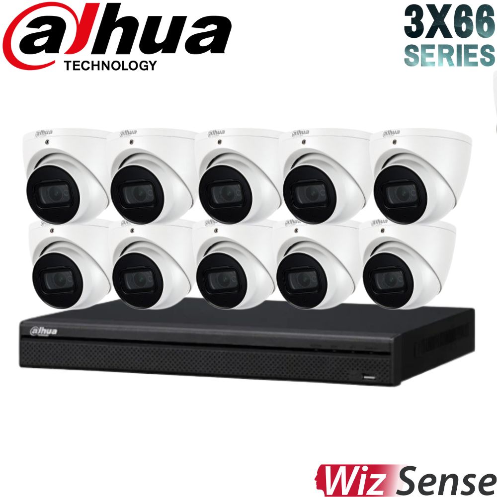 Dahua 3X66 Security System: 16CH 8MP Lite NVR, 10 x 8MP Turret Camera, Starlight, SMD 4.0, AI SSA