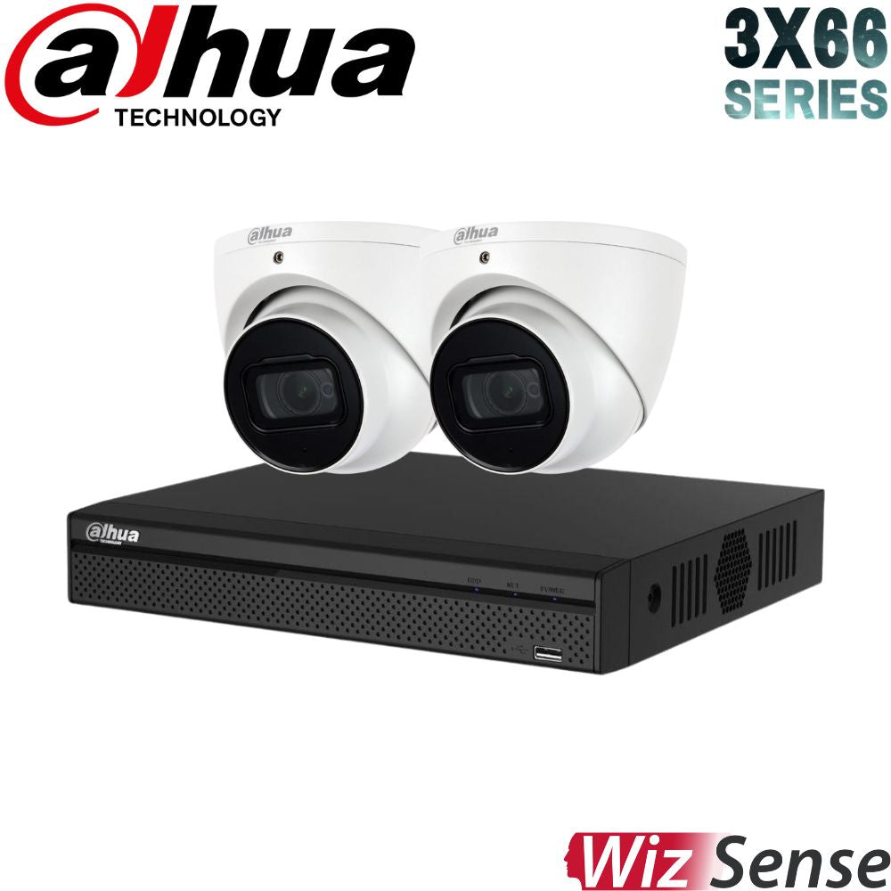 Dahua 3X66 Security System: 4CH 8MP Lite NVR, 2 x 8MP Turret Camera, Starlight, SMD 4.0, AI SSA