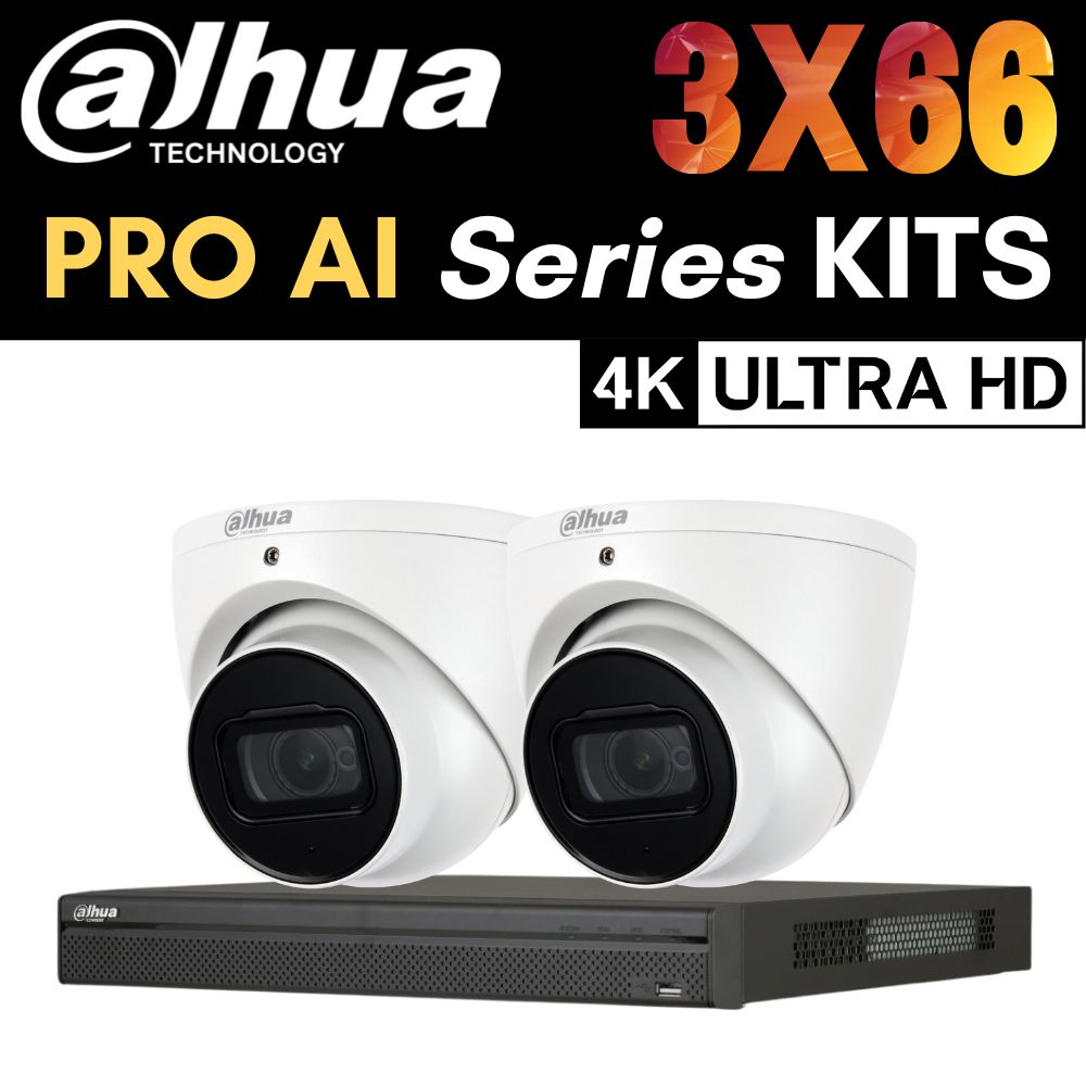 Dahua 3X66 Security System: 8CH 12MP Pro NVR, 2 x 8MP Turret Cameras, Starlight, AI SMD 4.0