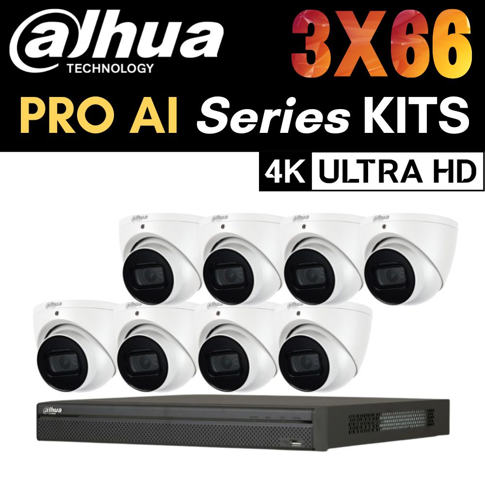 Dahua 3X66 Security System: 8CH 12MP Pro NVR, 8 x 8MP Turret Cameras, Starlight, AI SMD 4.0