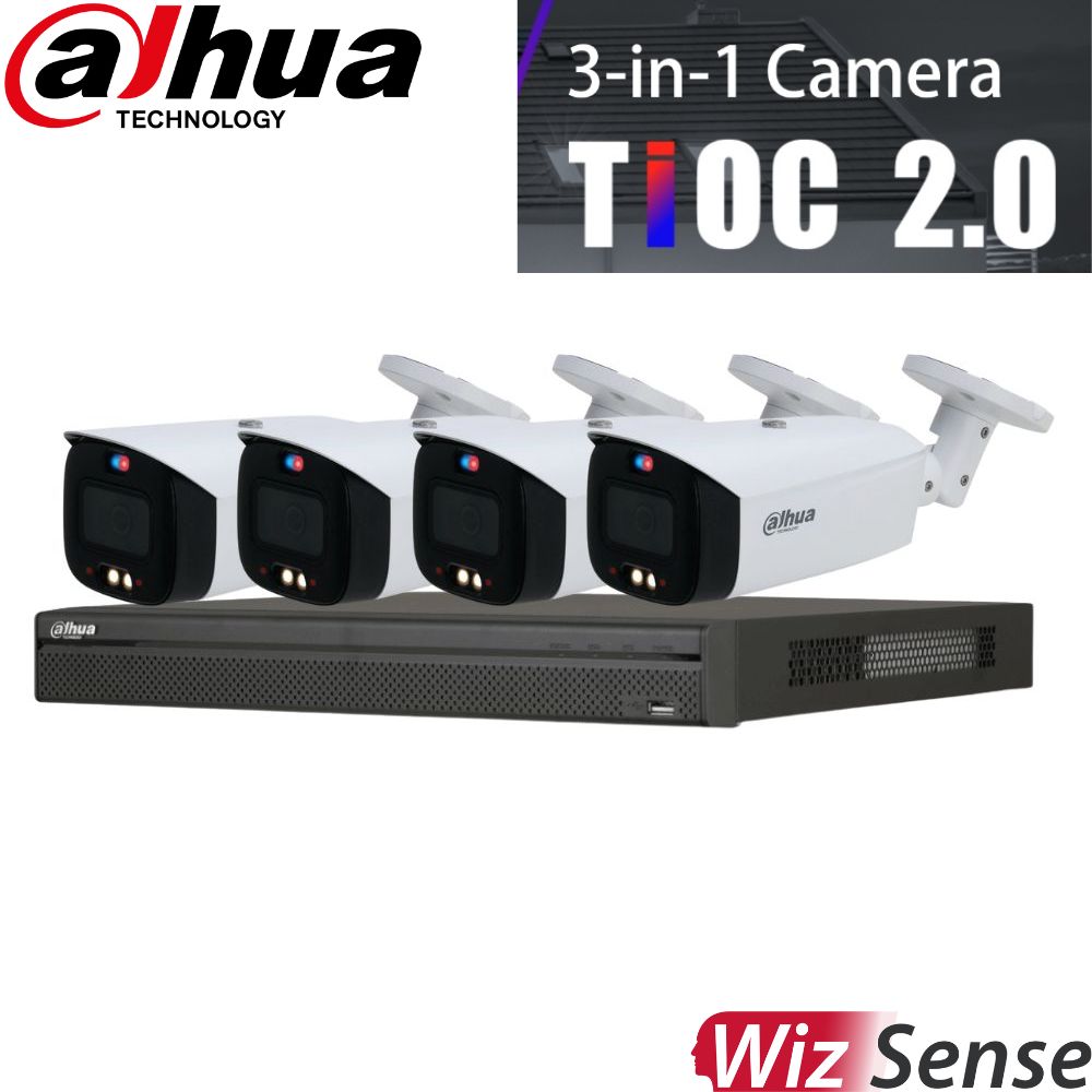 Dahua TIOC 2.0 Security System: 8CH 12MP Pro NVR, 4 x 5MP Bullet Camera, Full-Colour, SMD 3.0