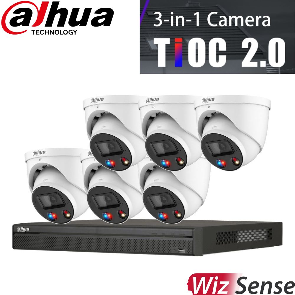 Dahua TIOC 2.0 Security System: 8CH 12MP Pro NVR, 6 x 5MP Turret Camera, Full-Colour, SMD 3.0