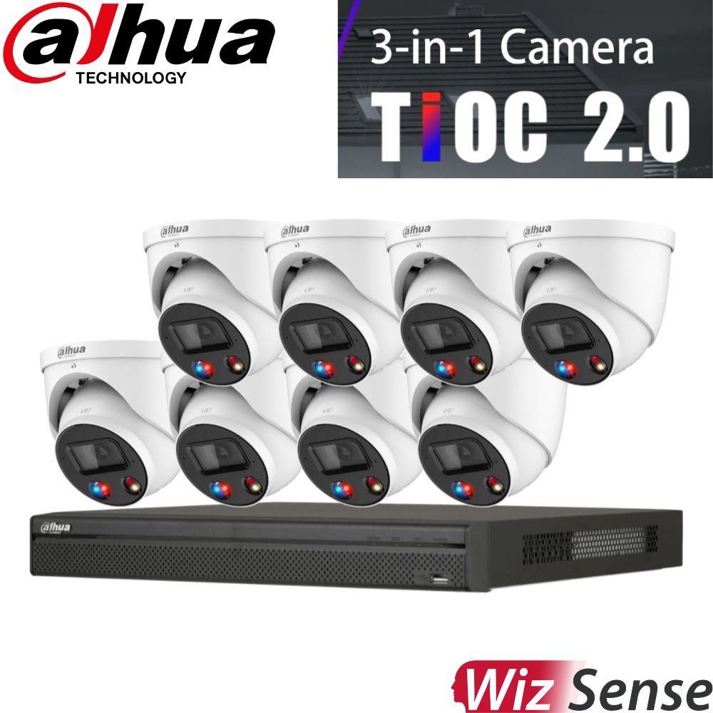 Dahua TIOC 2.0 Security System: 8CH 12MP Pro NVR, 8 x 5MP Turret Camera, Full-Colour, SMD 3.0