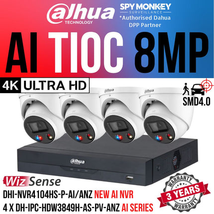 Dahua AI TiOC Security System: 4x 8MP TiOC 2.0 Turrets, 4CH 16MP WizSense NVR, SMD 4.0