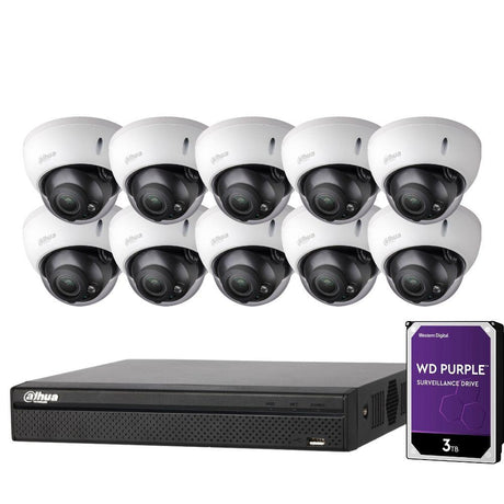 Dahua 16 Channel Security Kit: 8MP NVR, 10 X 8MP(4K) VF Dome Cameras, 3TB HDD