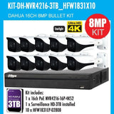 Dahua 16 Channel Security Kit: 8MP(4K) NVR, 10 X 8MP(4K Ultra HD) Bullet Cameras, 3TB HDD