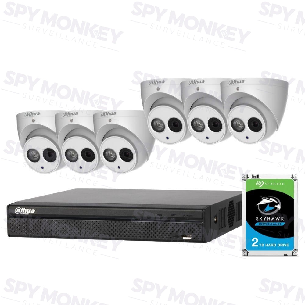 Dahua 8 Channel Security Kit: 8MP(4K Ultra HD) NVR, 6 X 6MP Turret Cameras, 2TB HDD