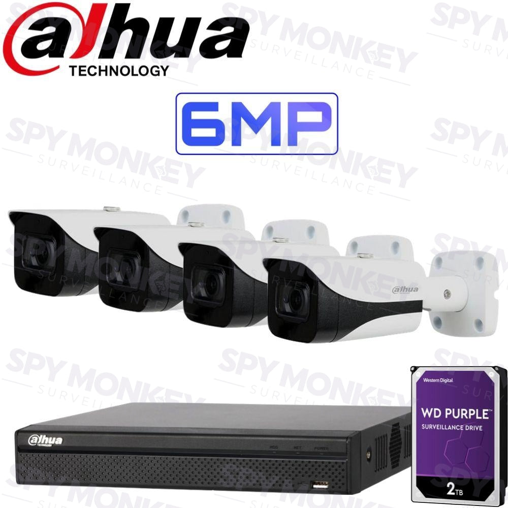 Dahua 4 Channel Security Kit: 8MP(4K Ultra HD) NVR, 4 X 6MP Bullet Cameras, 2TB HDD