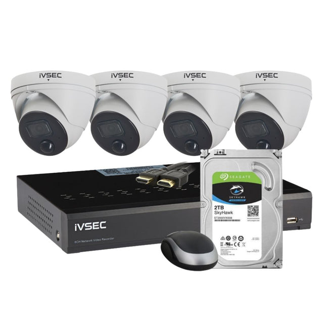 IVSEC 8 Channel Security Kits: 8MP NVR, 4 X 8MP Turret, 2TB HDD - IVK-50E