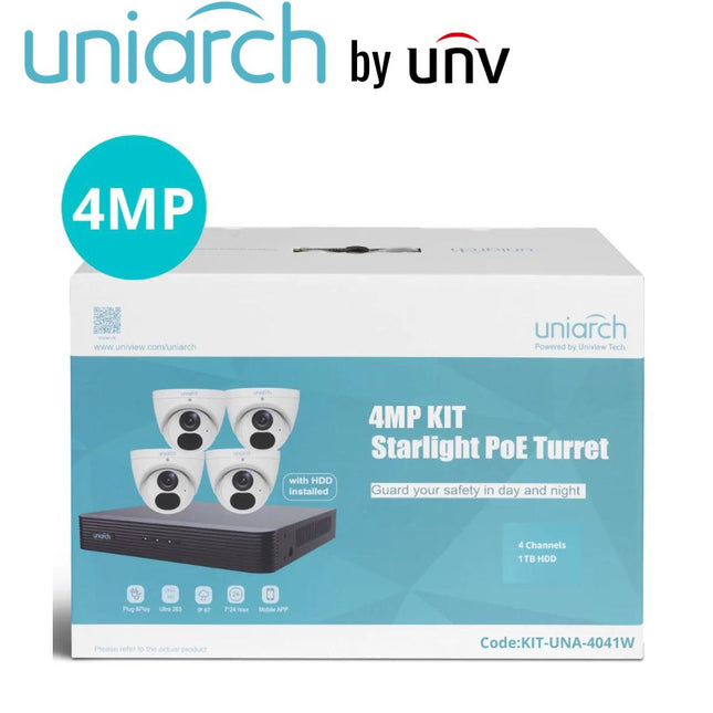 Uniarch 4CH Kit With 4 X 4MP Starlight Turret (in A Kit Box) - KIT-UNA-4041W