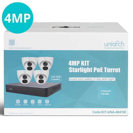 Uniarch 4CH Kit With 4 X 4MP Starlight Turret (in A Kit Box) - KIT-UNA-4041W