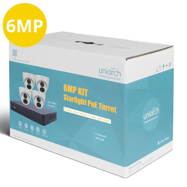 Uniarch 4CH Kit With 4 X 6MP Starlight Turret (in A Kit Box) - KIT-UNA-4062W
