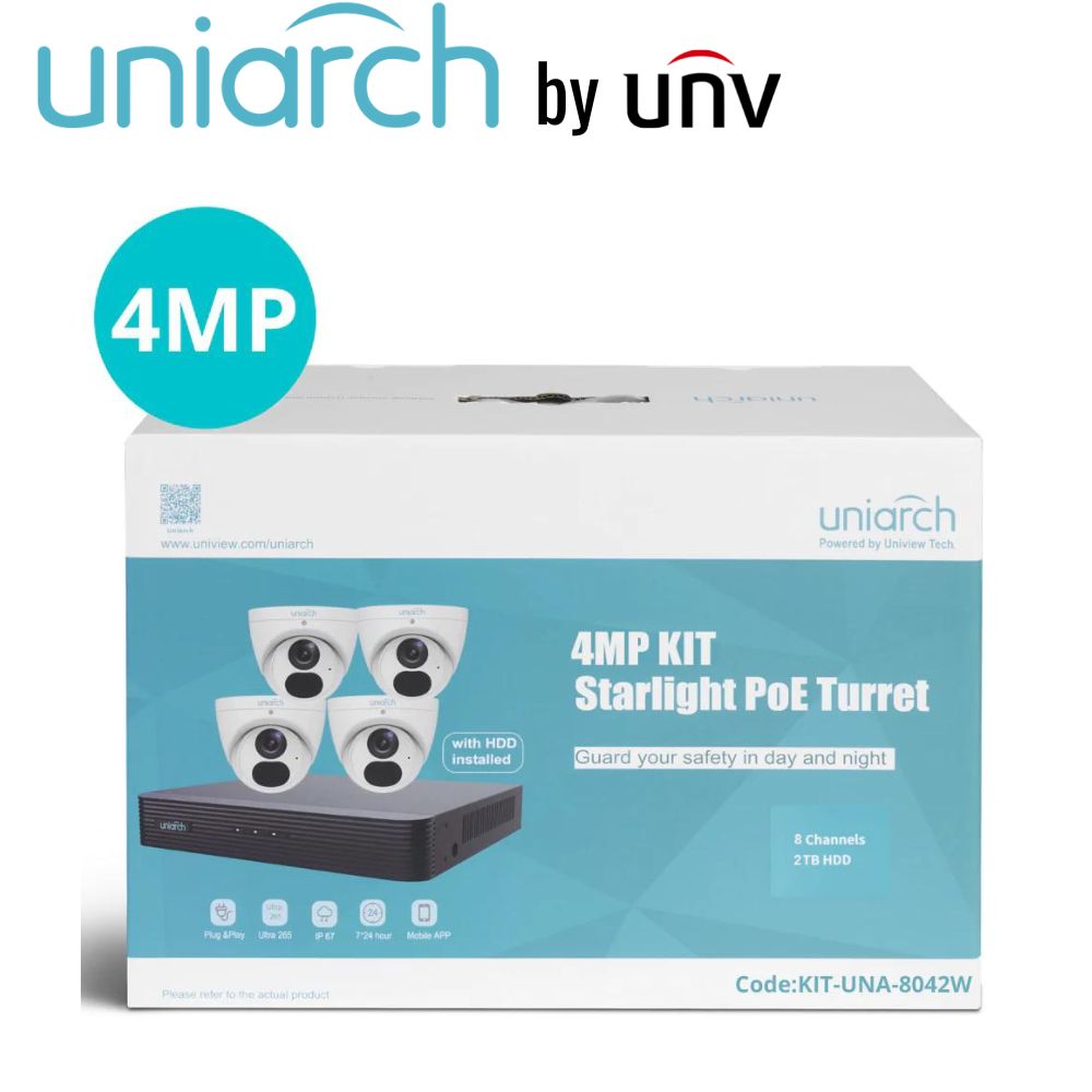 Uniarch 8CH Kit With 4 X 4MP Starlight Turret (in A Kit Box) - KIT-UNA-8042W