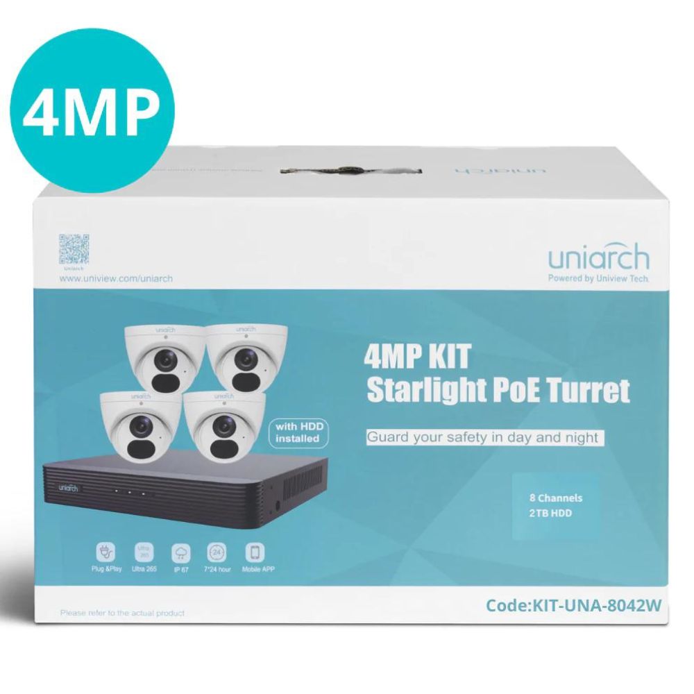Uniarch 8CH Kit With 4 X 4MP Starlight Turret (in A Kit Box) - KIT-UNA-8042W
