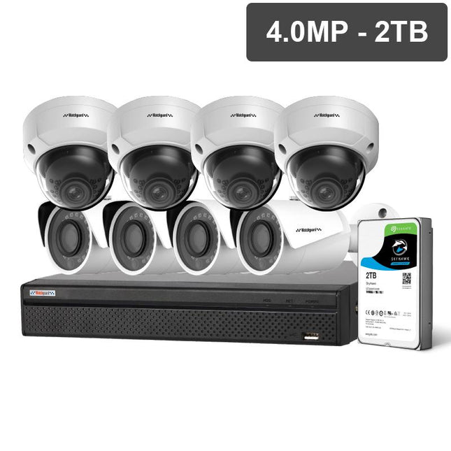 Watchguard Compact Security Kit: 8MP NVR, 4 X 4MP Mini Bullets, 4 X 4MP Mini Domes, 2TB HDD
