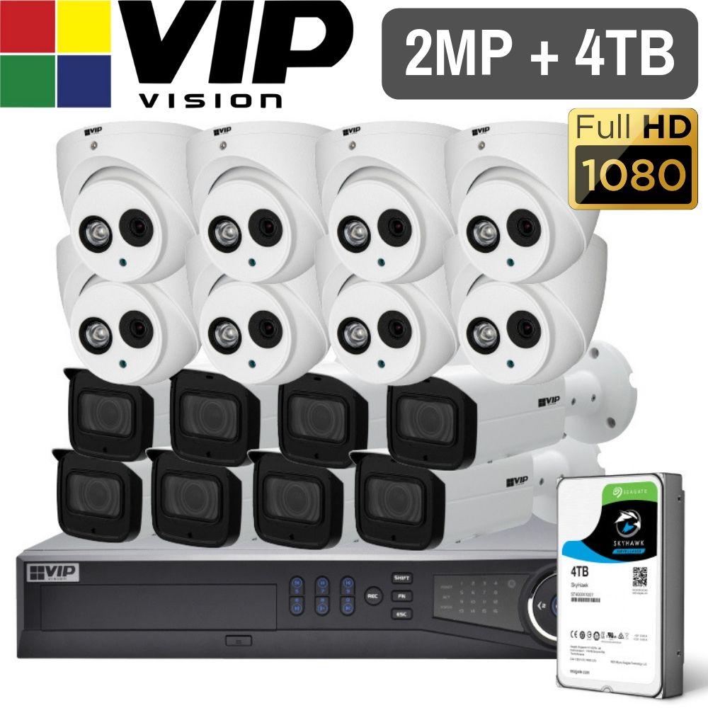 VIP Vision Pro 16 Channel Security Kit: 12MP NVR, 8 X 2MP Bullets, 8 X 2MP Turrets, 4TB HDD