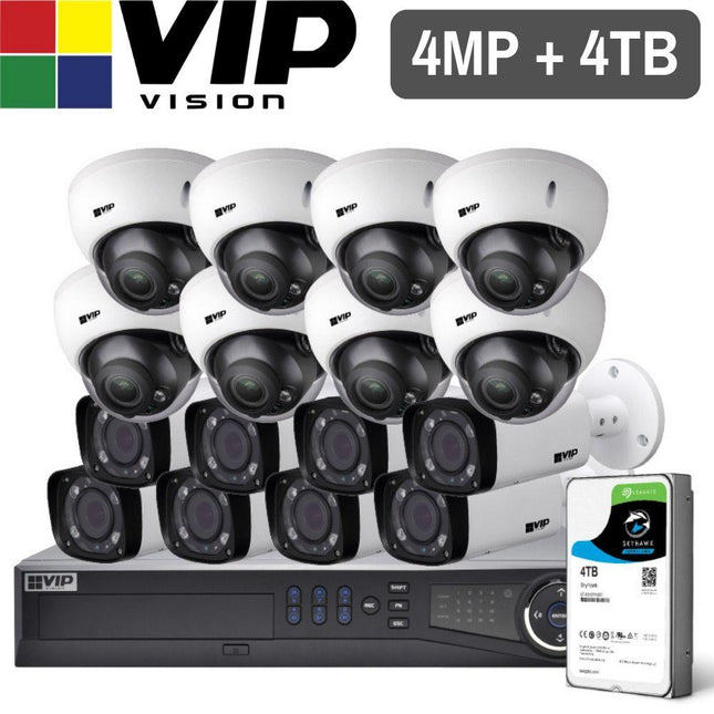 VIP Vision Pro 16 Channel Security Kit: 12MP NVR, 8 X 4MP VF Bullet, 8 X 4MP VF Dome, 4TB HDD