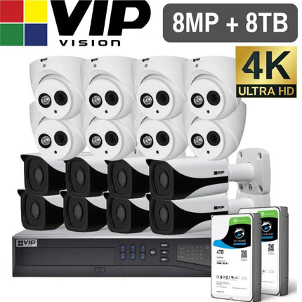 VIP Vision Pro 16 Channel Security Kit: 12MP NVR, 8 X 8MP Bullet, 8 X 8MP Dome, 8TB HDD