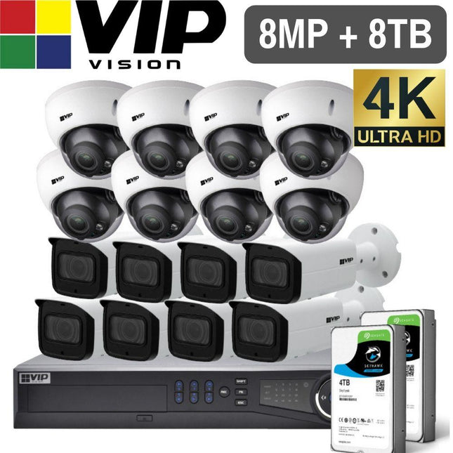 VIP Vision Pro 16 Channel Security Kit: 12MP NVR, 8 X 8MP VF Bullet, 8 X 8MP VF Dome, 8TB HDD