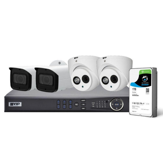 VIP Vision Pro 4 Channel Security Kit: 8MP NVR, 2 X 2MP Bullet, 2 X 2MP Dome, 1TB HDD