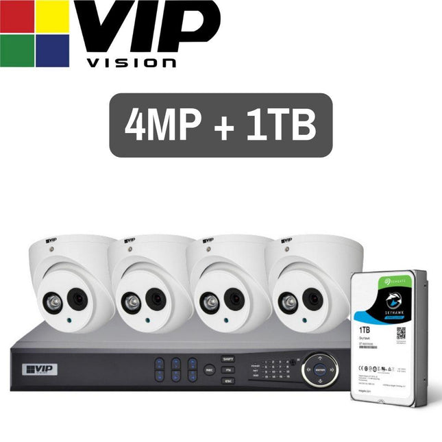 VIP Vision Pro 4 Channel Security Kit: 8MP NVR, 4 X 4MP Turret Cameras, 1TB HDD