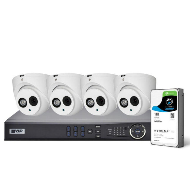VIP Vision Pro 4 Channel Security Kit: 8MP NVR, 4 X 4MP Turret Cameras, 1TB HDD