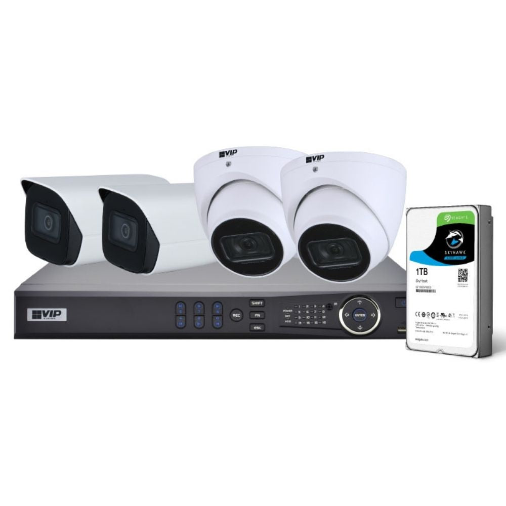 VIP Vision 4-Channel Security Kit: 8MP NVR, 4 X 4MP Fixed Bullet/Turret, Professional Series - NVRKIT-P441F