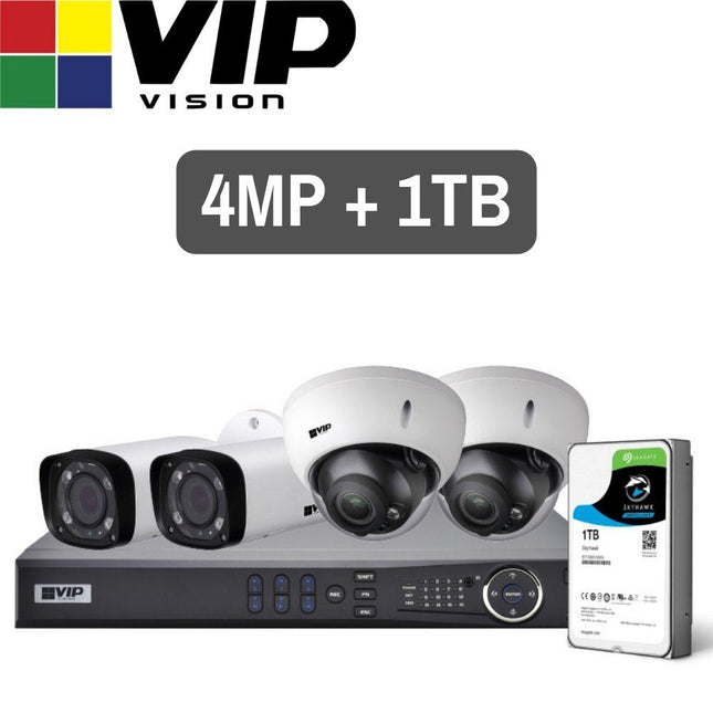 VIP Vision Pro 4 Channel Security Kit: 8MP NVR, 2 X 4MP VF Bullet, 2 X 4MP VF Dome, 1TB HDD