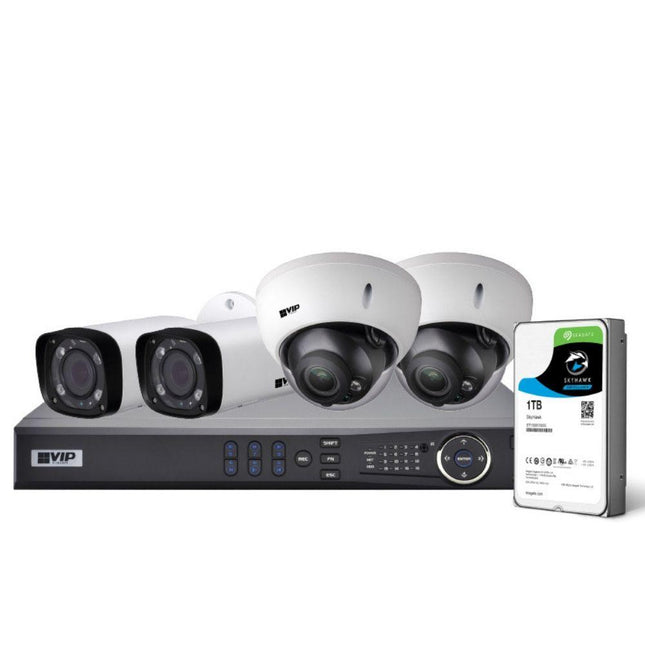 VIP Vision Pro 4 Channel Security Kit: 8MP NVR, 2 X 4MP VF Bullet, 2 X 4MP VF Dome, 1TB HDD