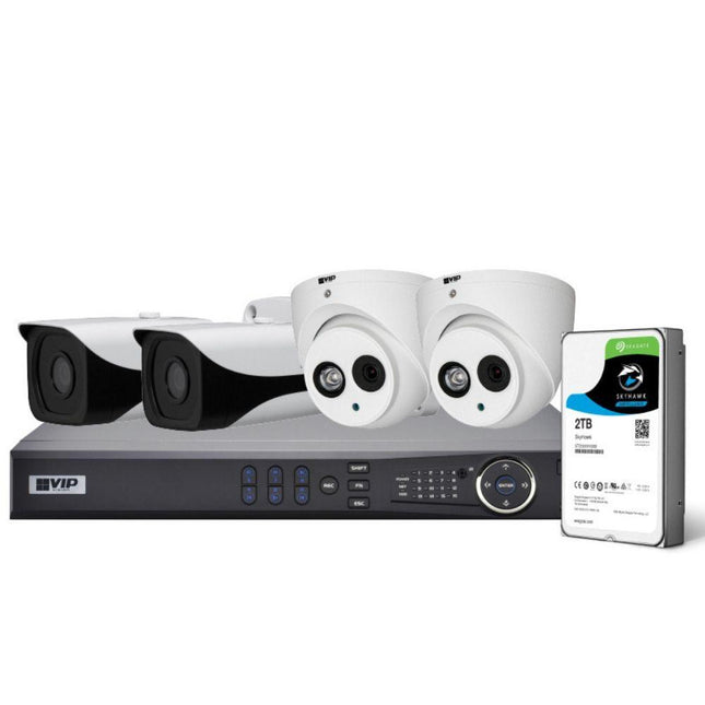 VIP Vision Pro 4 Channel Security Kit: 8MP NVR, 2 X 6MP Bullet, 2 X 6MP Dome, 2TB HDD