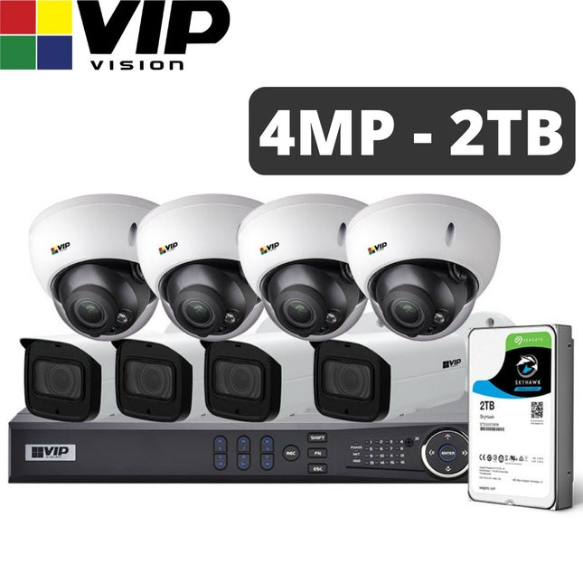 VIP Vision 8-Channel Security Kit: 12MP NVR, 8 X 4MP Motorised Dome/Bullet, Professional Series - NVRKIT-P842M