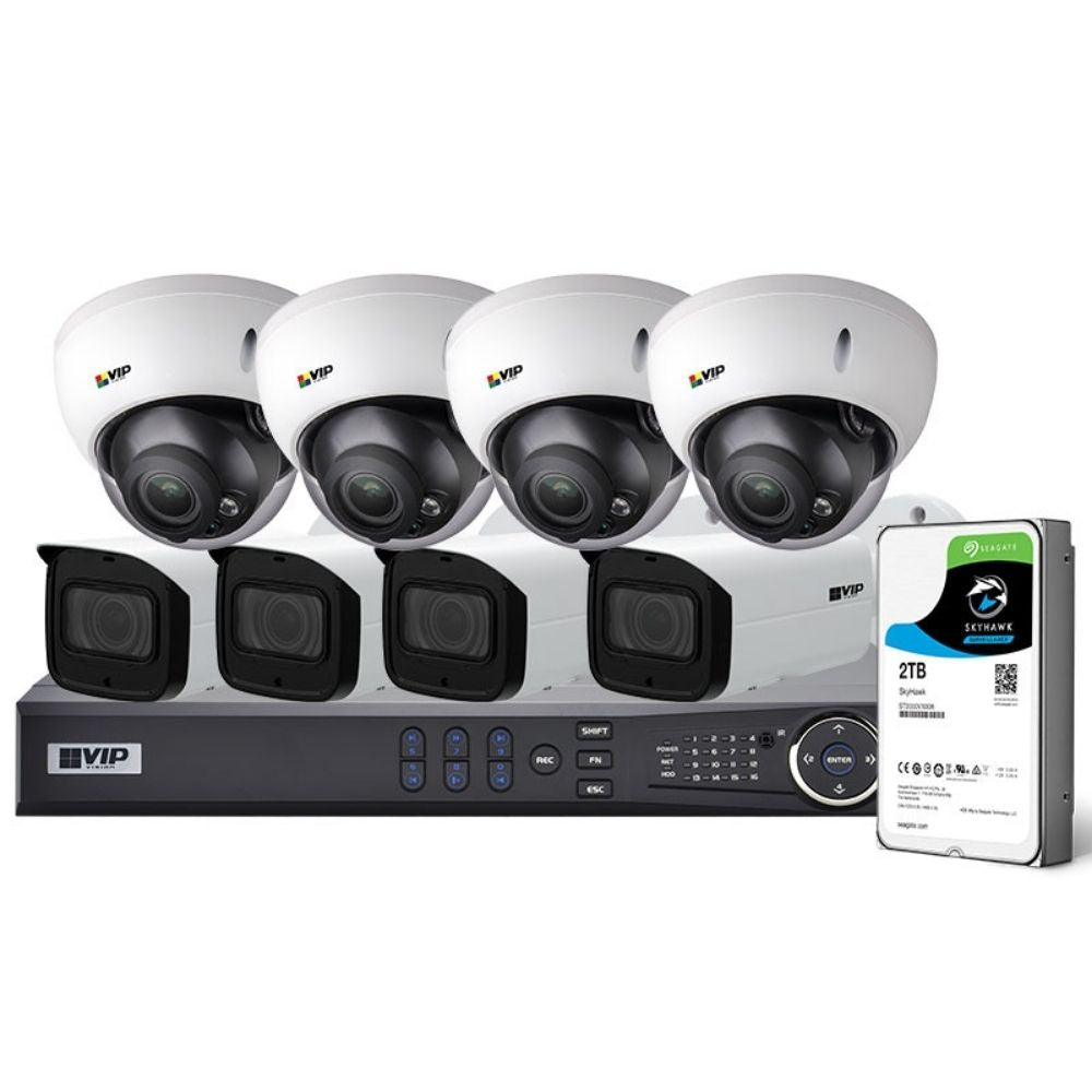 VIP Vision 8-Channel Security Kit: 12MP NVR, 8 X 4MP Motorised Dome/Bullet, Professional Series - NVRKIT-P842M