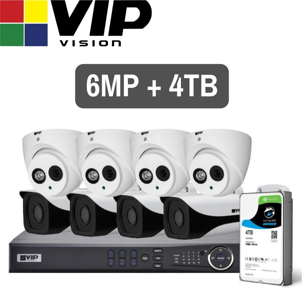VIP Vision Pro 8 Channel Security Kit: 12MP NVR, 4 X 6MP Bullet, 4 X 6MP Turret, 4TB HDD