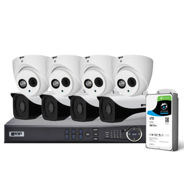 VIP Vision Pro 8 Channel Security Kit: 12MP NVR, 4 X 8MP Bullets, 4 X 8MP Turrets, 4TB HDD