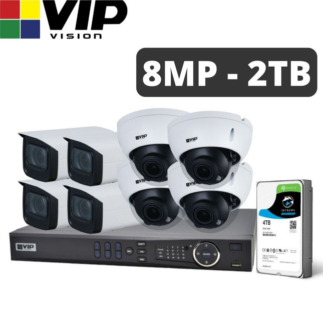 VIP Vision 8-Channel Security Kit: 12MP NVR, 8 X 8MP Motorised Dome/Bullet, Professional Series - NVRKIT-P884M