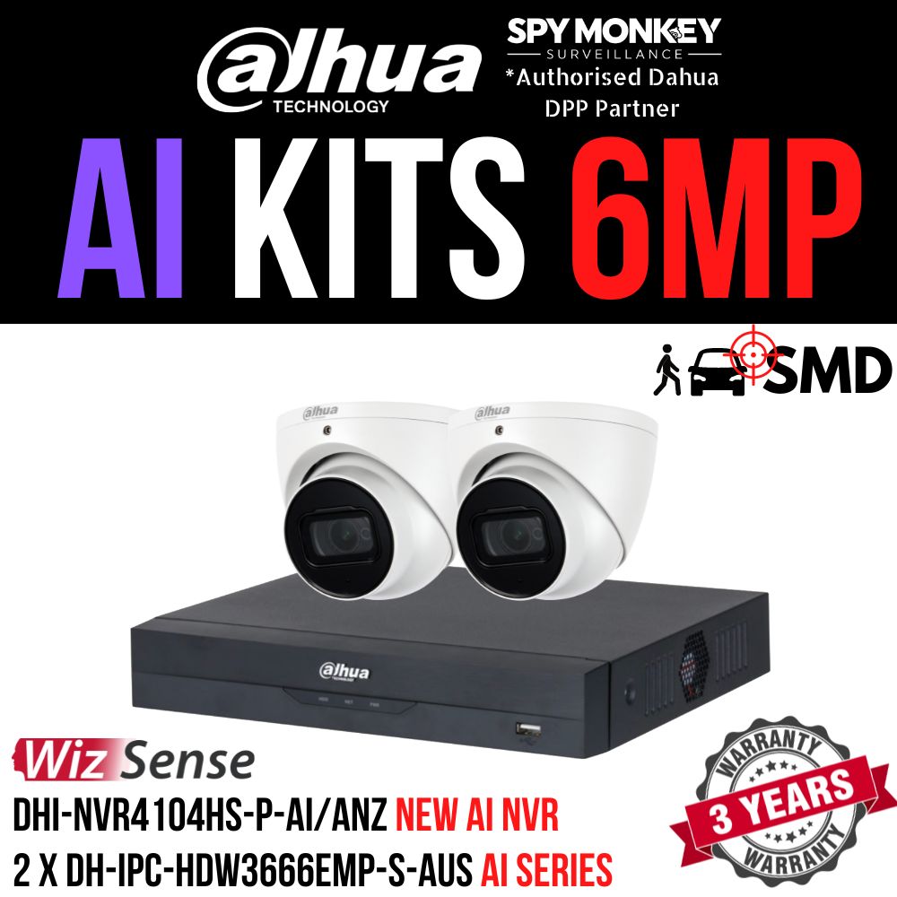 Dahua 2023 Full AI Security System: 2x 6MP Turret 3X66 Cams, 4CH 16MP WizSense NVR