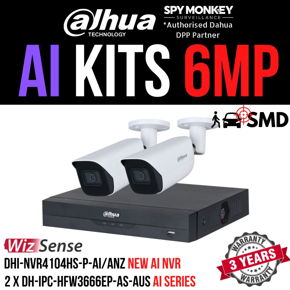 Dahua 2023 Full AI Security System: 2x 6MP Bullet 3X66 Cams, 4CH 16MP WizSense NVR