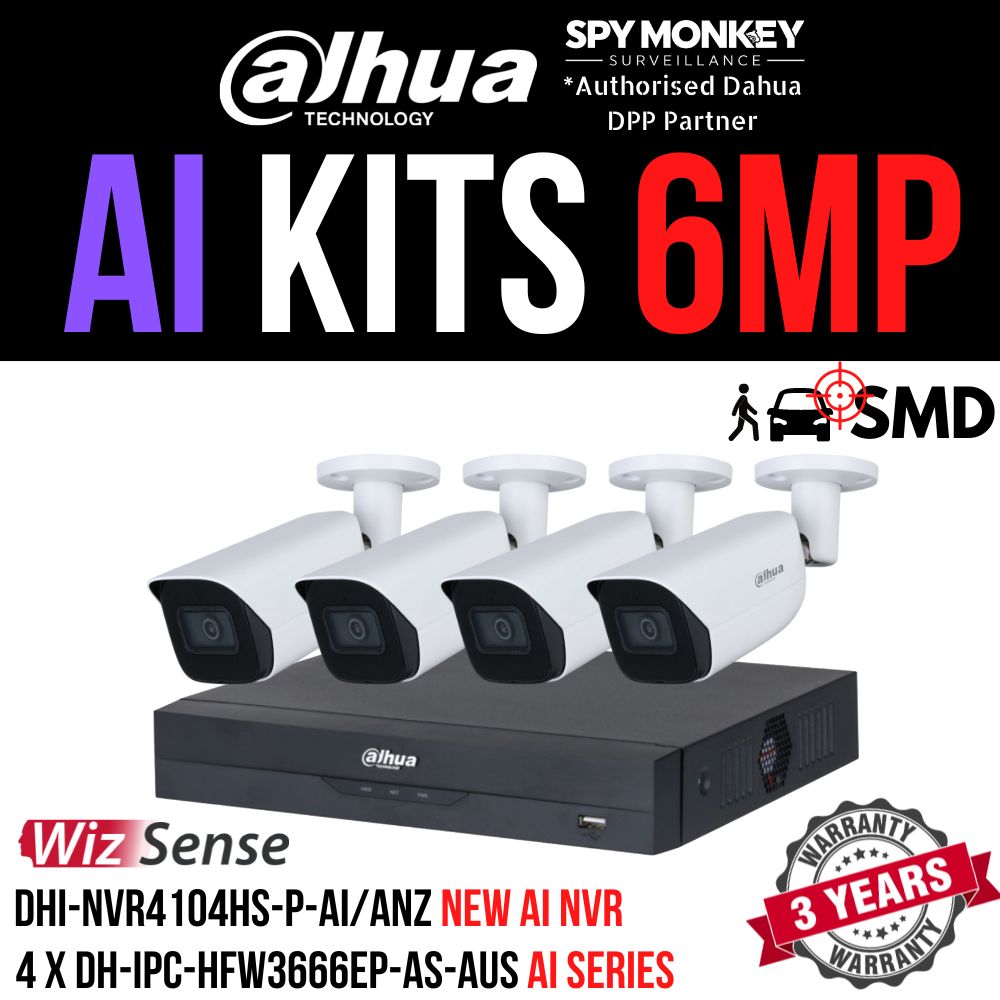 Dahua 2023 Full AI Security System: 4x 6MP Bullet 3X66 Cams, 4CH 16MP WizSense NVR