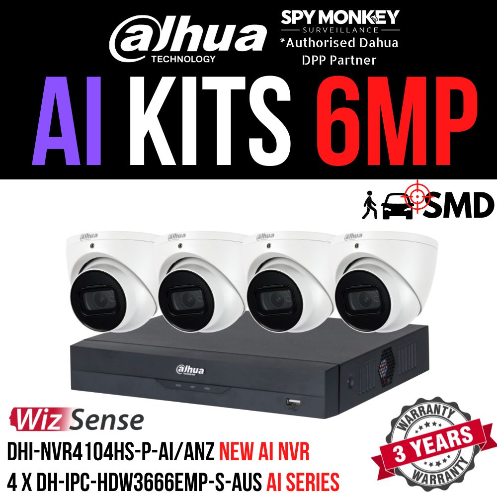 Dahua 2023 Full AI Security System: 4x 6MP Turret 3X66 Cams, 4CH 16MP WizSense NVR