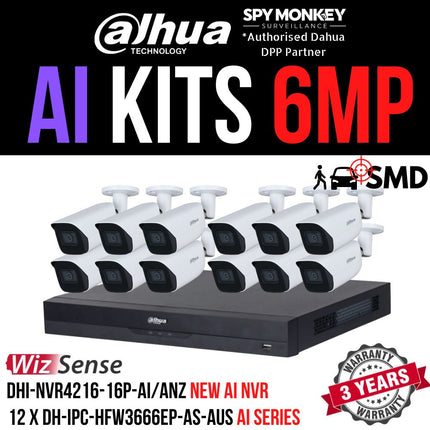 Dahua 2023 Full AI Security System: 12x 6MP Bullet 3X66 Cams, 16CH 16MP WizSense NVR